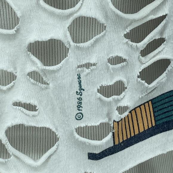 Vtg 1986 Oneita Power-T Egyptian Graphic Deity Ra Med T-shirt Cut Out Crop Top - Picture 5 of 9